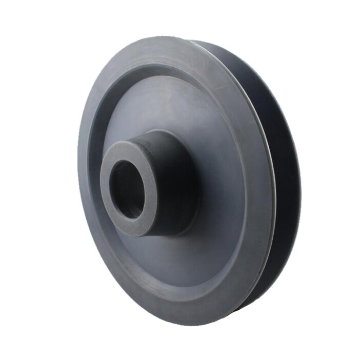 Tower crane rope guide pulley for aligning wire ropes made of nylon and steel